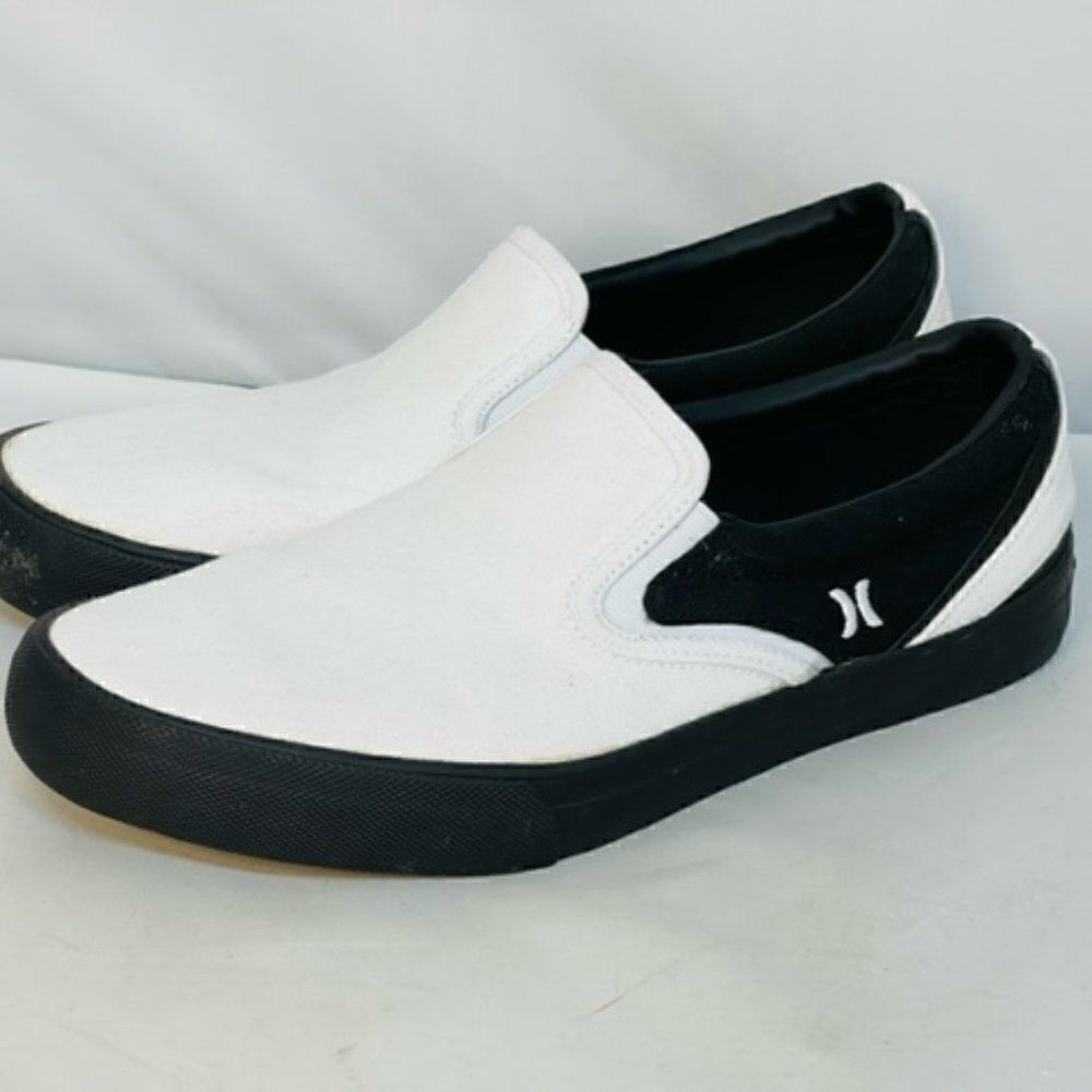 Hurley Men's Black and White Slip-On Sneakers